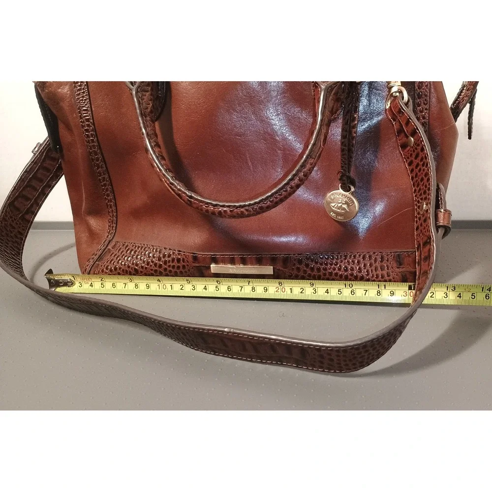 Brahmin Satchel Bag Womens Medium Brown Croc Embossed Leather Crossbody